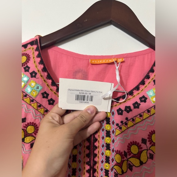 NWT OLIPHANT Kaftan Mini- Santa Fe Pink Floral Midi Embroidered Dress Size M - Picture 6 of 9